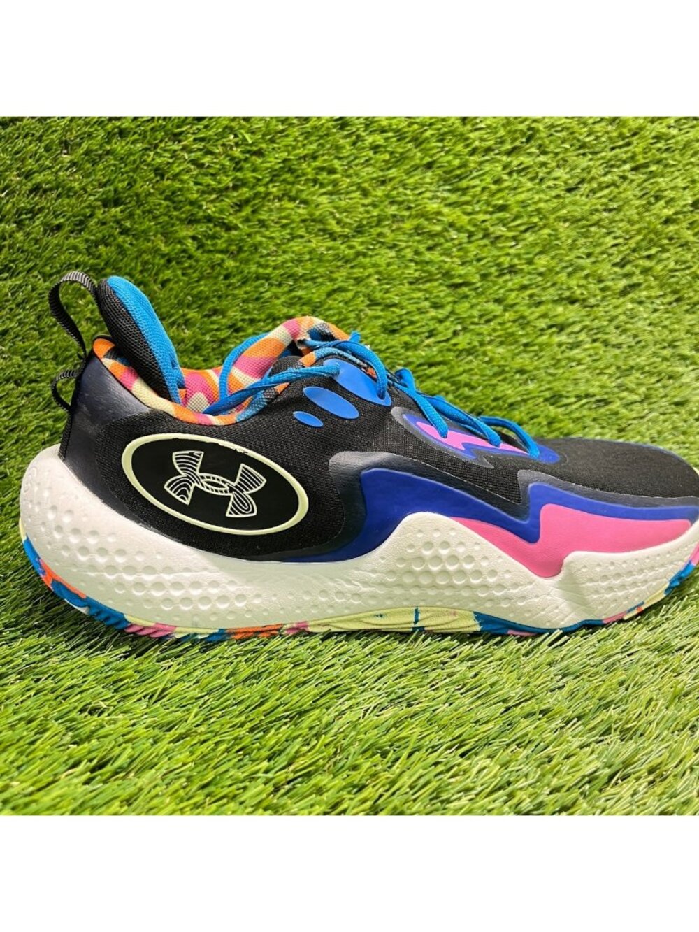Under Armour Spawn 5 LE Mens Size 12 Black Blue Pink Basketball Shoes Sneakers